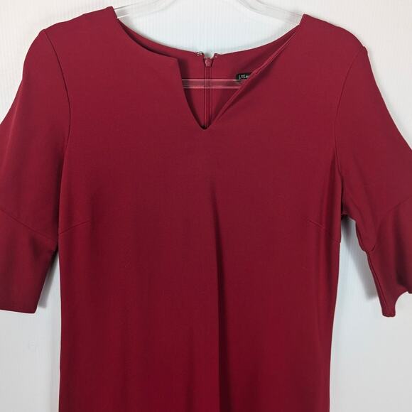 J. McLaughlin Red Ponte Knit Dress Split Neck ¾ Tulip Sleeve Stretch Work Large - Picture 3 of 8